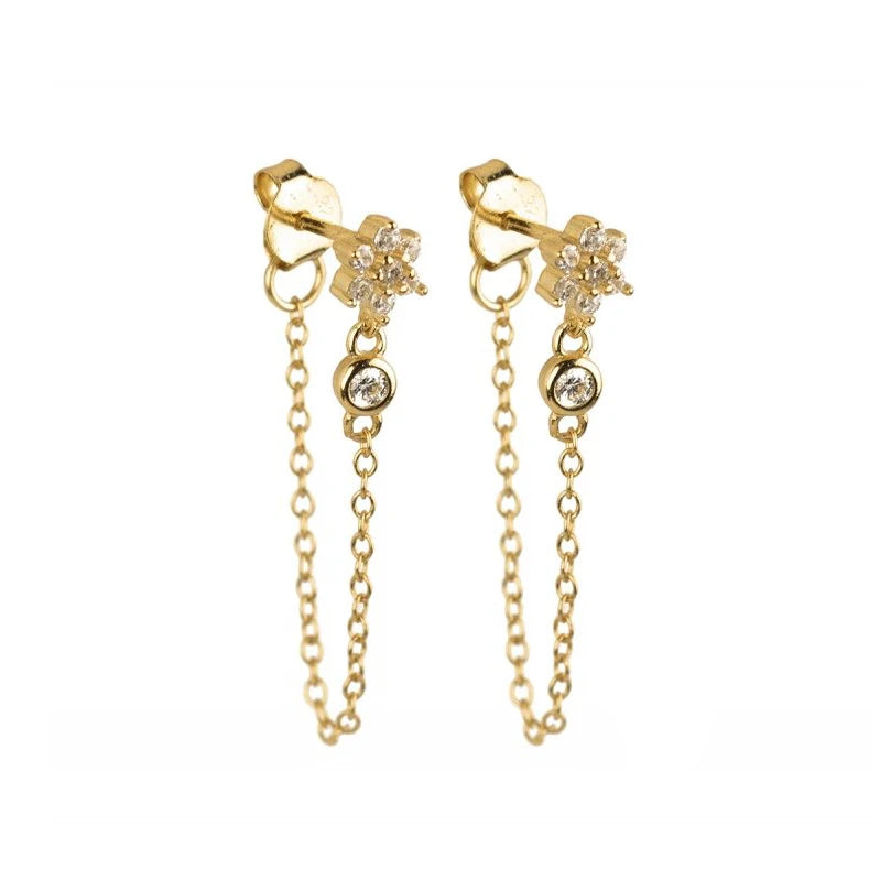 TIANDE Exquisite Zircon Tassel Chain Dangle Earrings for Women Fashion Gold Color Pierced Ear Stud Earrings Jewelry Accessories