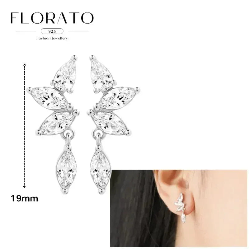 Women Pure Silver Series 925 Sterling Silver Ear Needle Geometric/Butterfly Flowers Pendant hoop Earrings Crystal Zircon Jewelry