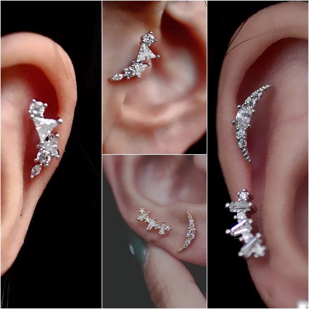 1PC 316L Stainless Steel Geometry Stud Earrings For Women Fashion Star Moon Lobe Daith Helix Cartilage Earring Piercing Jewelry