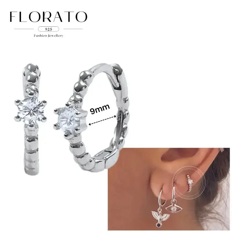 Women Pure Silver Series 925 Sterling Silver Ear Needle Geometric/Butterfly Flowers Pendant hoop Earrings Crystal Zircon Jewelry