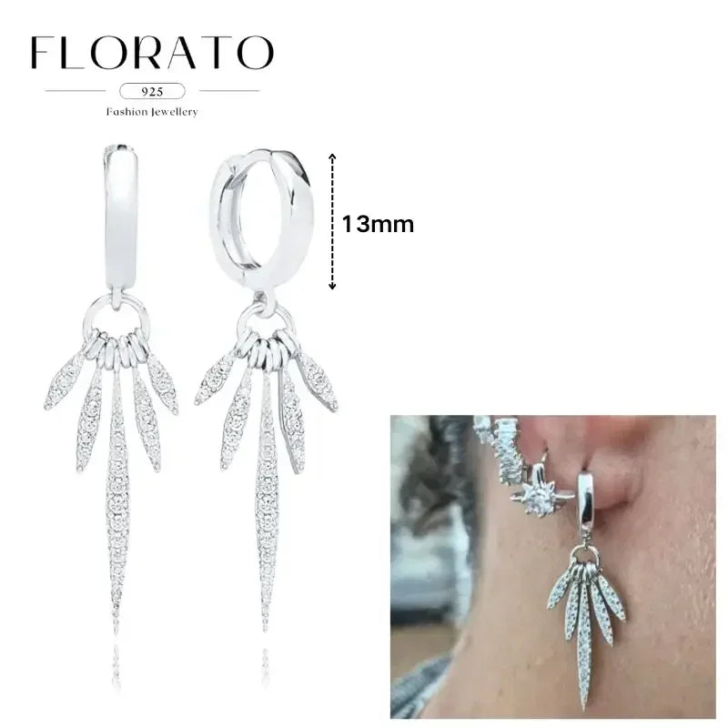 Women Pure Silver Series 925 Sterling Silver Ear Needle Geometric/Butterfly Flowers Pendant hoop Earrings Crystal Zircon Jewelry