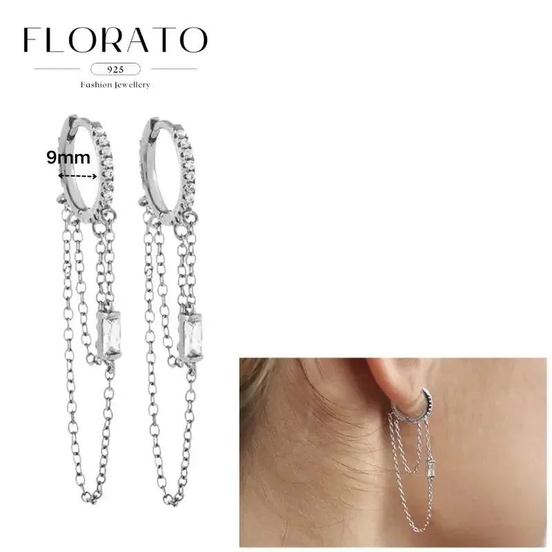 Women Pure Silver Series 925 Sterling Silver Ear Needle Geometric/Butterfly Flowers Pendant hoop Earrings Crystal Zircon Jewelry
