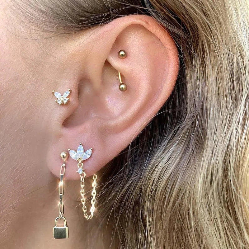 TIANDE Exquisite Zircon Tassel Chain Dangle Earrings for Women Fashion Gold Color Pierced Ear Stud Earrings Jewelry Accessories