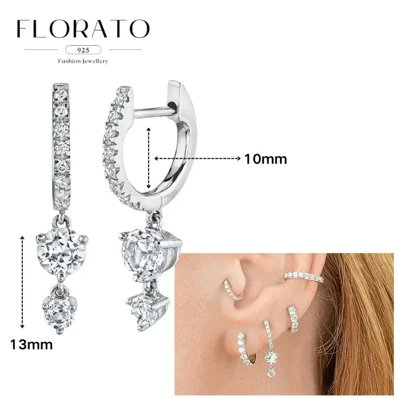 Women Pure Silver Series 925 Sterling Silver Ear Needle Geometric/Butterfly Flowers Pendant hoop Earrings Crystal Zircon Jewelry