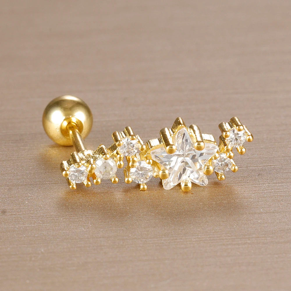 1PC 316L Stainless Steel Geometry Stud Earrings For Women Fashion Star Moon Lobe Daith Helix Cartilage Earring Piercing Jewelry