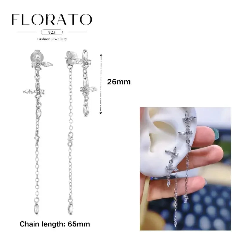 Women Pure Silver Series 925 Sterling Silver Ear Needle Geometric/Butterfly Flowers Pendant hoop Earrings Crystal Zircon Jewelry