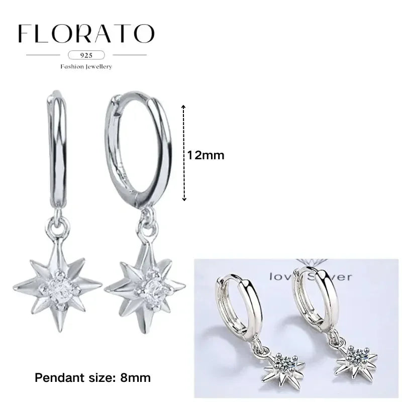 Women Pure Silver Series 925 Sterling Silver Ear Needle Geometric/Butterfly Flowers Pendant hoop Earrings Crystal Zircon Jewelry