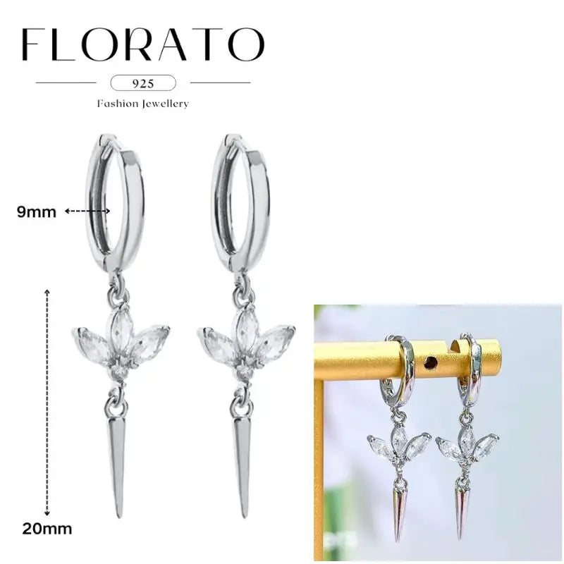 Women Pure Silver Series 925 Sterling Silver Ear Needle Geometric/Butterfly Flowers Pendant hoop Earrings Crystal Zircon Jewelry