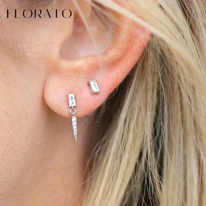 Women Pure Silver Series 925 Sterling Silver Ear Needle Geometric/Butterfly Flowers Pendant hoop Earrings Crystal Zircon Jewelry