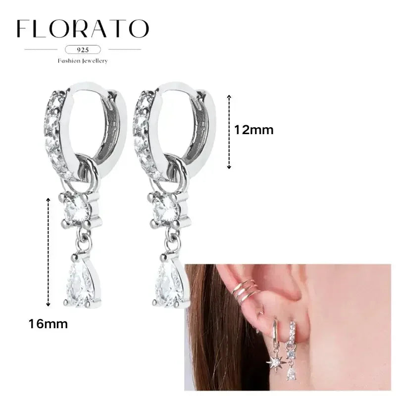 Women Pure Silver Series 925 Sterling Silver Ear Needle Geometric/Butterfly Flowers Pendant hoop Earrings Crystal Zircon Jewelry