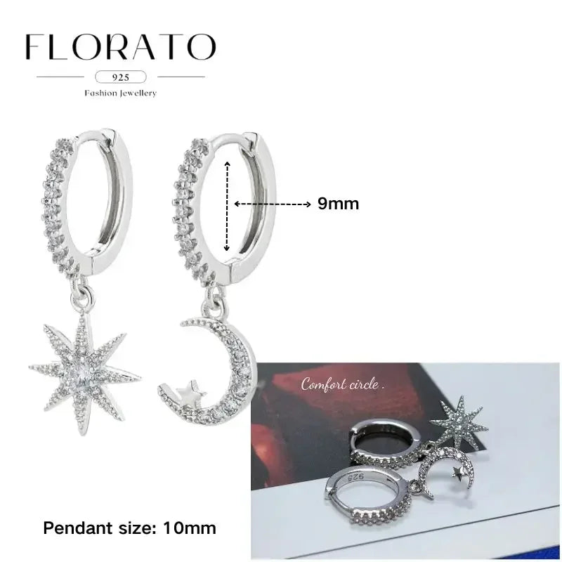 Women Pure Silver Series 925 Sterling Silver Ear Needle Geometric/Butterfly Flowers Pendant hoop Earrings Crystal Zircon Jewelry