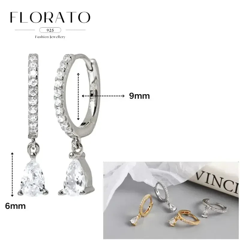 Women Pure Silver Series 925 Sterling Silver Ear Needle Geometric/Butterfly Flowers Pendant hoop Earrings Crystal Zircon Jewelry