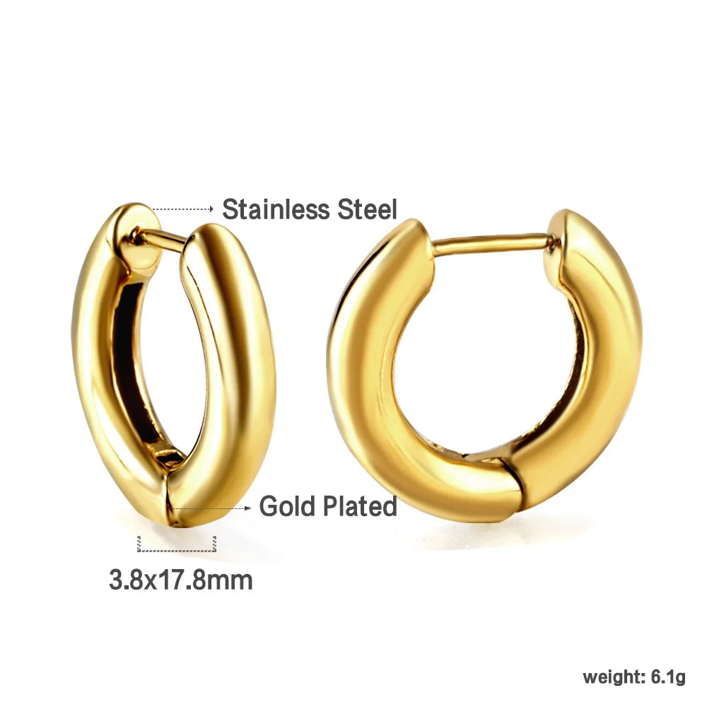 LUXUKISSKIDS Trendy Thick Round Earrings Stainless Steel Hoops for Woman/Girls Statement Huggie серьги Vintage Party Accessories