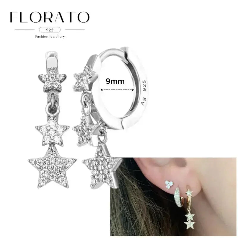 Women Pure Silver Series 925 Sterling Silver Ear Needle Geometric/Butterfly Flowers Pendant hoop Earrings Crystal Zircon Jewelry