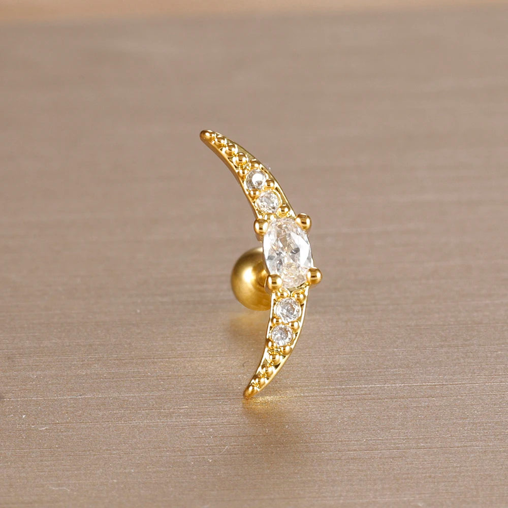 1PC 316L Stainless Steel Geometry Stud Earrings For Women Fashion Star Moon Lobe Daith Helix Cartilage Earring Piercing Jewelry