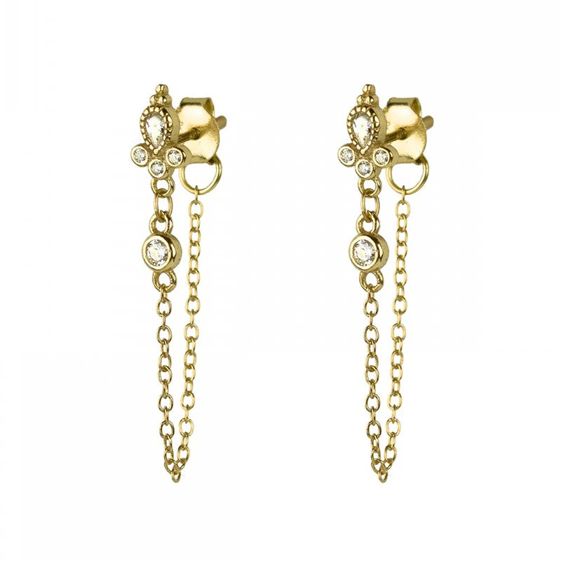 TIANDE Exquisite Zircon Tassel Chain Dangle Earrings for Women Fashion Gold Color Pierced Ear Stud Earrings Jewelry Accessories