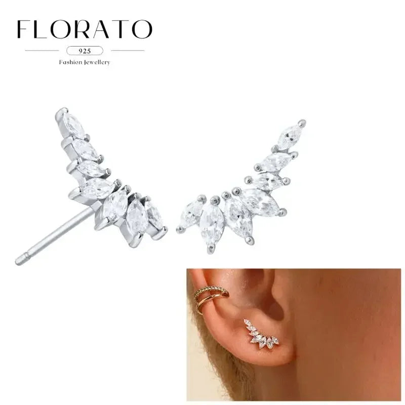 Women Pure Silver Series 925 Sterling Silver Ear Needle Geometric/Butterfly Flowers Pendant hoop Earrings Crystal Zircon Jewelry