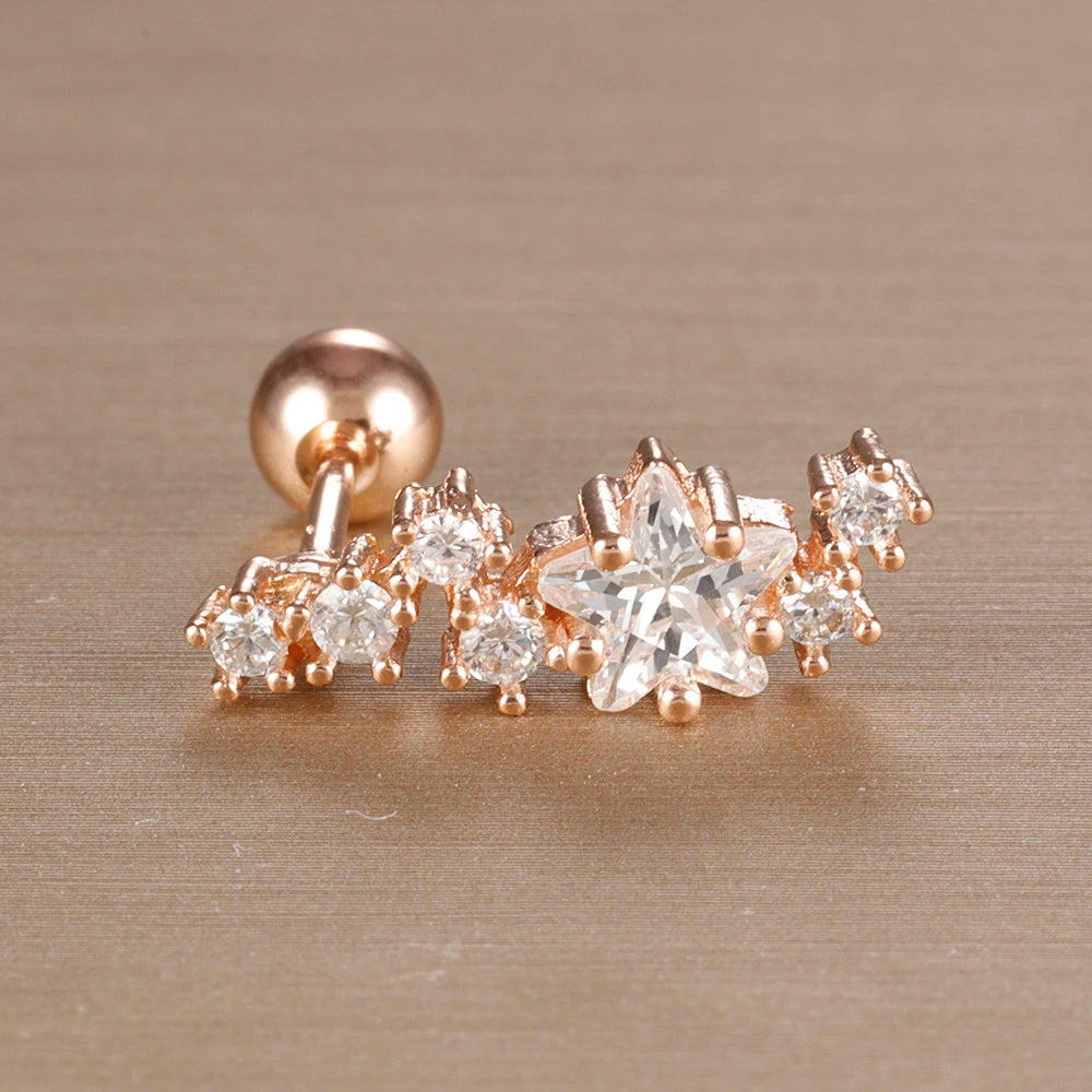 1PC 316L Stainless Steel Geometry Stud Earrings For Women Fashion Star Moon Lobe Daith Helix Cartilage Earring Piercing Jewelry