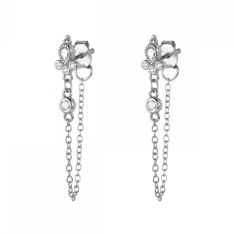 TIANDE Exquisite Zircon Tassel Chain Dangle Earrings for Women Fashion Gold Color Pierced Ear Stud Earrings Jewelry Accessories