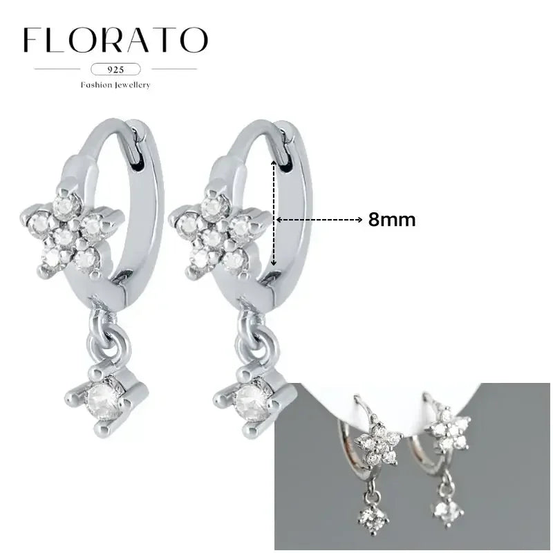 Women Pure Silver Series 925 Sterling Silver Ear Needle Geometric/Butterfly Flowers Pendant hoop Earrings Crystal Zircon Jewelry