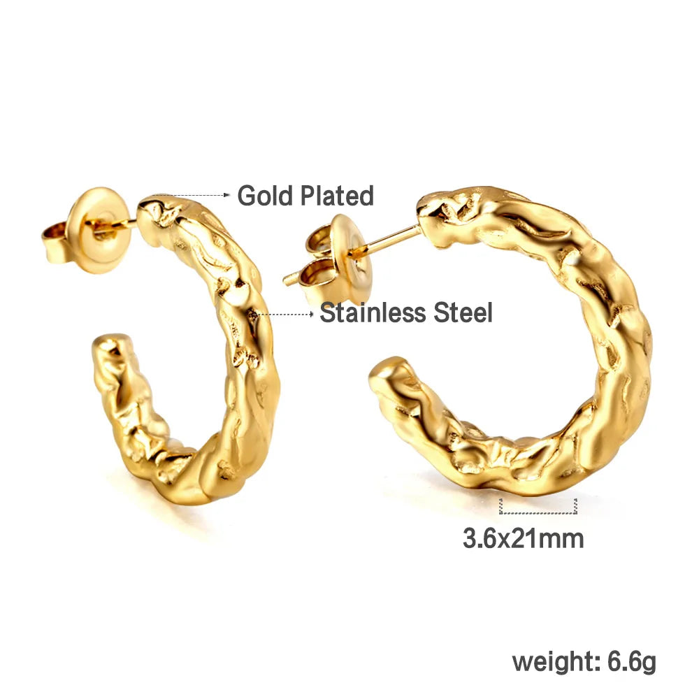 LUXUKISSKIDS Trendy Thick Round Earrings Stainless Steel Hoops for Woman/Girls Statement Huggie серьги Vintage Party Accessories