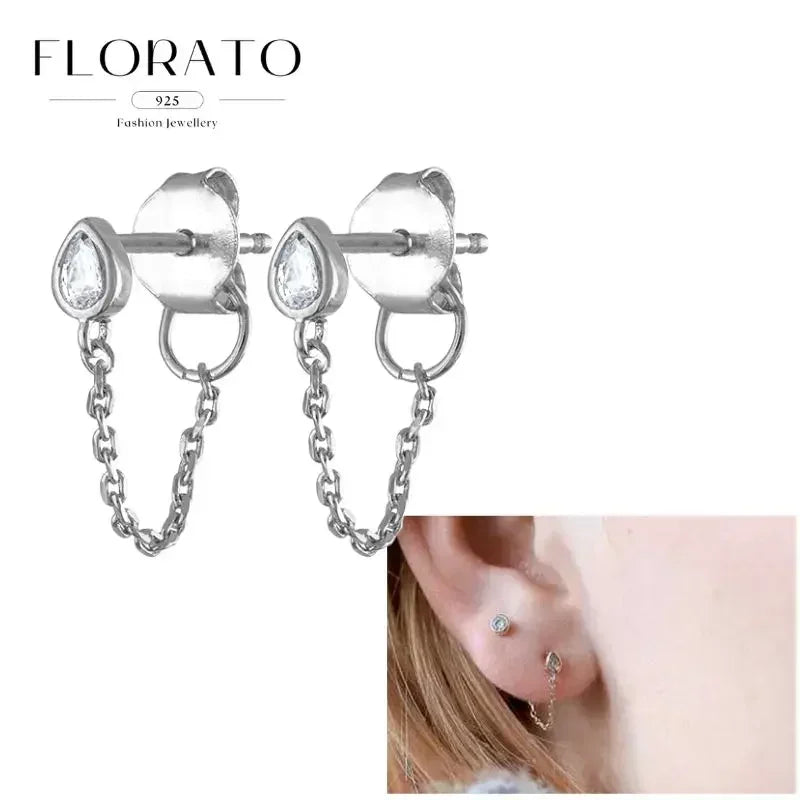 Women Pure Silver Series 925 Sterling Silver Ear Needle Geometric/Butterfly Flowers Pendant hoop Earrings Crystal Zircon Jewelry