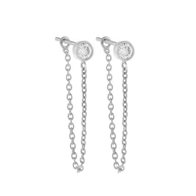 TIANDE Exquisite Zircon Tassel Chain Dangle Earrings for Women Fashion Gold Color Pierced Ear Stud Earrings Jewelry Accessories