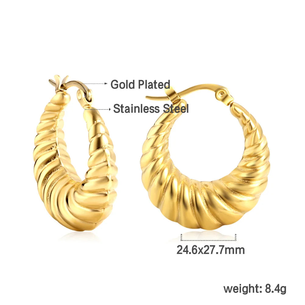 LUXUKISSKIDS Trendy Thick Round Earrings Stainless Steel Hoops for Woman/Girls Statement Huggie серьги Vintage Party Accessories