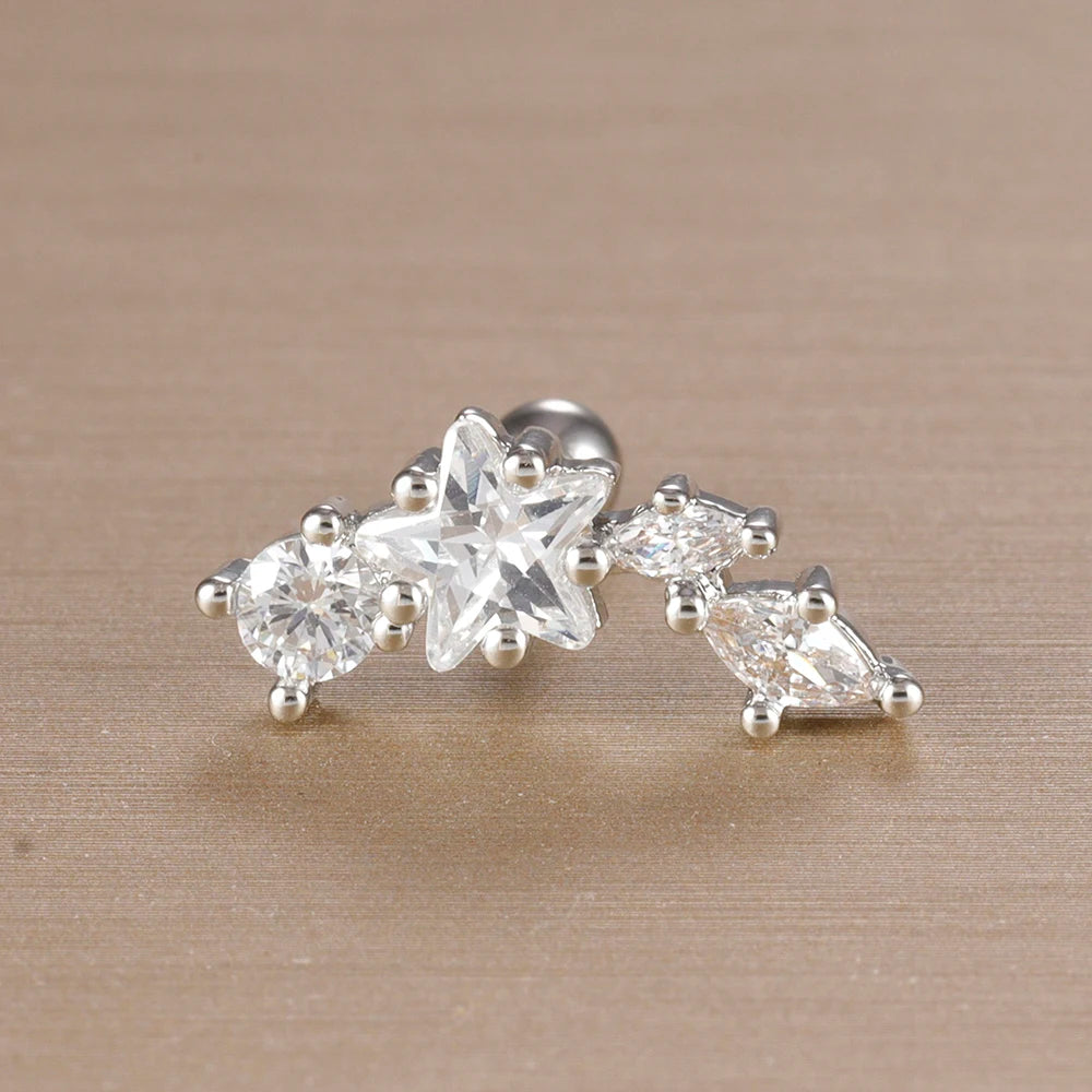 1PC 316L Stainless Steel Geometry Stud Earrings For Women Fashion Star Moon Lobe Daith Helix Cartilage Earring Piercing Jewelry