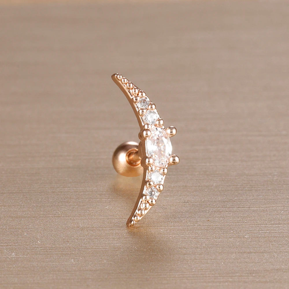 1PC 316L Stainless Steel Geometry Stud Earrings For Women Fashion Star Moon Lobe Daith Helix Cartilage Earring Piercing Jewelry