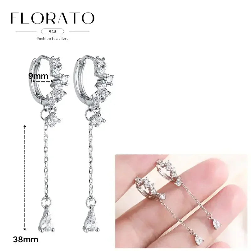 Women Pure Silver Series 925 Sterling Silver Ear Needle Geometric/Butterfly Flowers Pendant hoop Earrings Crystal Zircon Jewelry