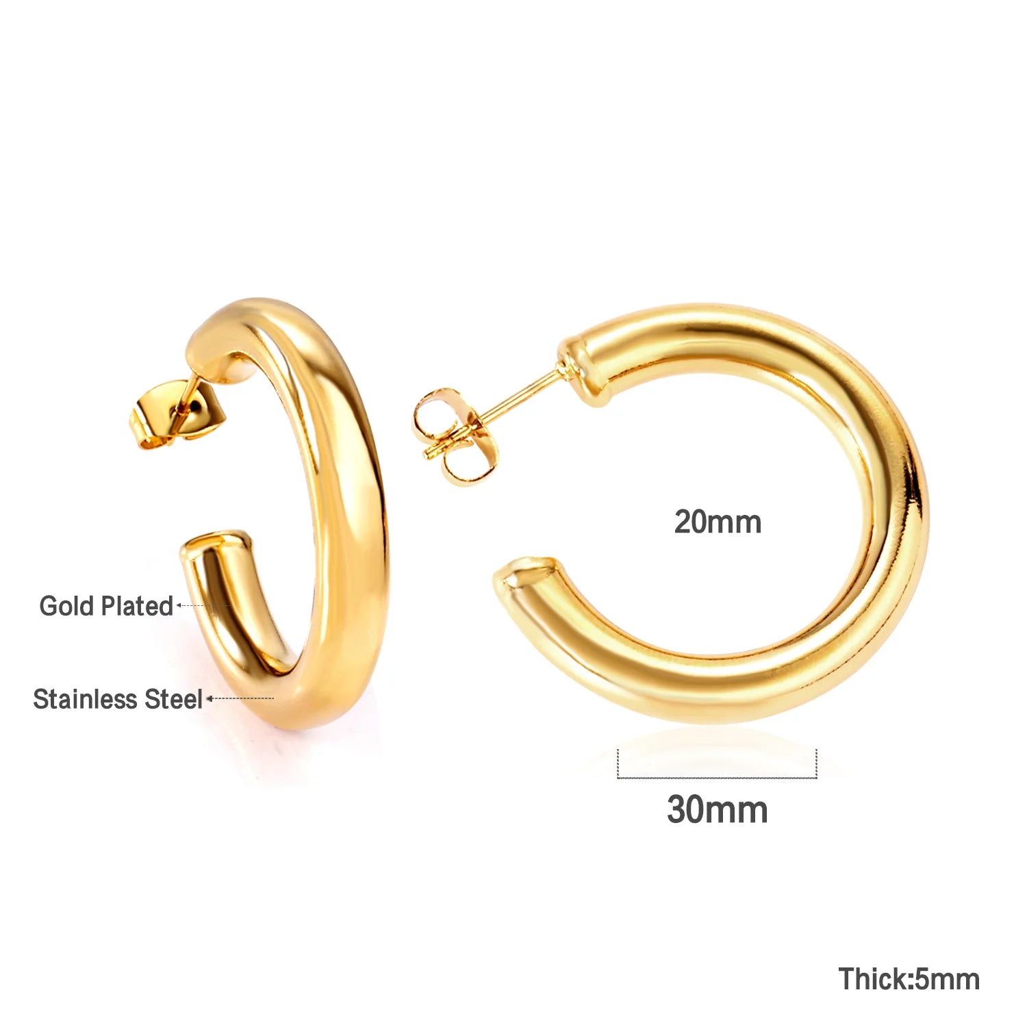 LUXUKISSKIDS Trendy Thick Round Earrings Stainless Steel Hoops for Woman/Girls Statement Huggie серьги Vintage Party Accessories