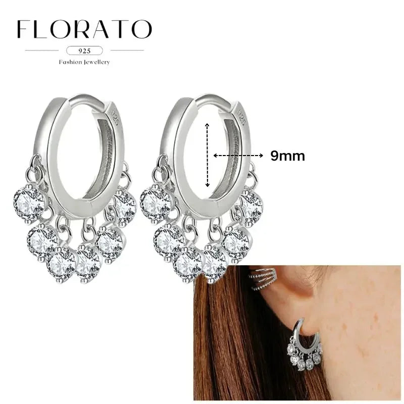 Women Pure Silver Series 925 Sterling Silver Ear Needle Geometric/Butterfly Flowers Pendant hoop Earrings Crystal Zircon Jewelry