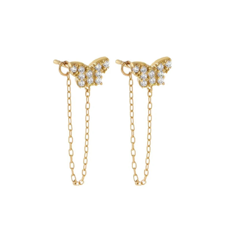 TIANDE Exquisite Zircon Tassel Chain Dangle Earrings for Women Fashion Gold Color Pierced Ear Stud Earrings Jewelry Accessories