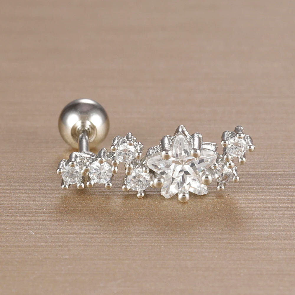 1PC 316L Stainless Steel Geometry Stud Earrings For Women Fashion Star Moon Lobe Daith Helix Cartilage Earring Piercing Jewelry