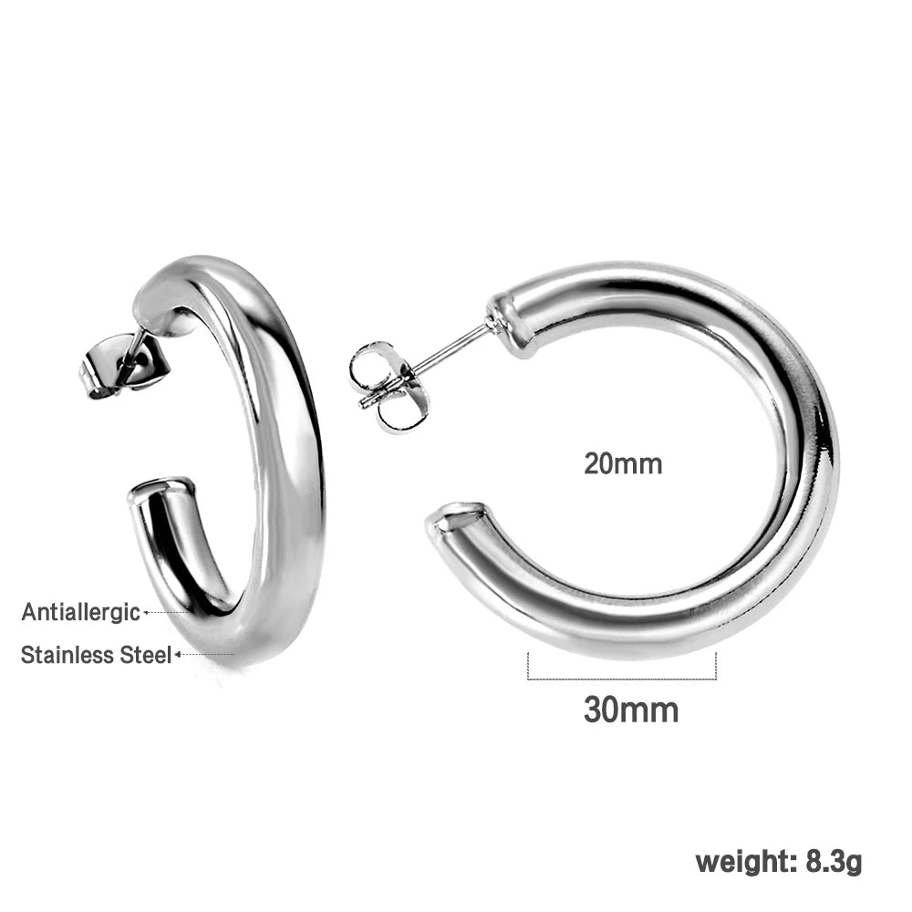 LUXUKISSKIDS Trendy Thick Round Earrings Stainless Steel Hoops for Woman/Girls Statement Huggie серьги Vintage Party Accessories