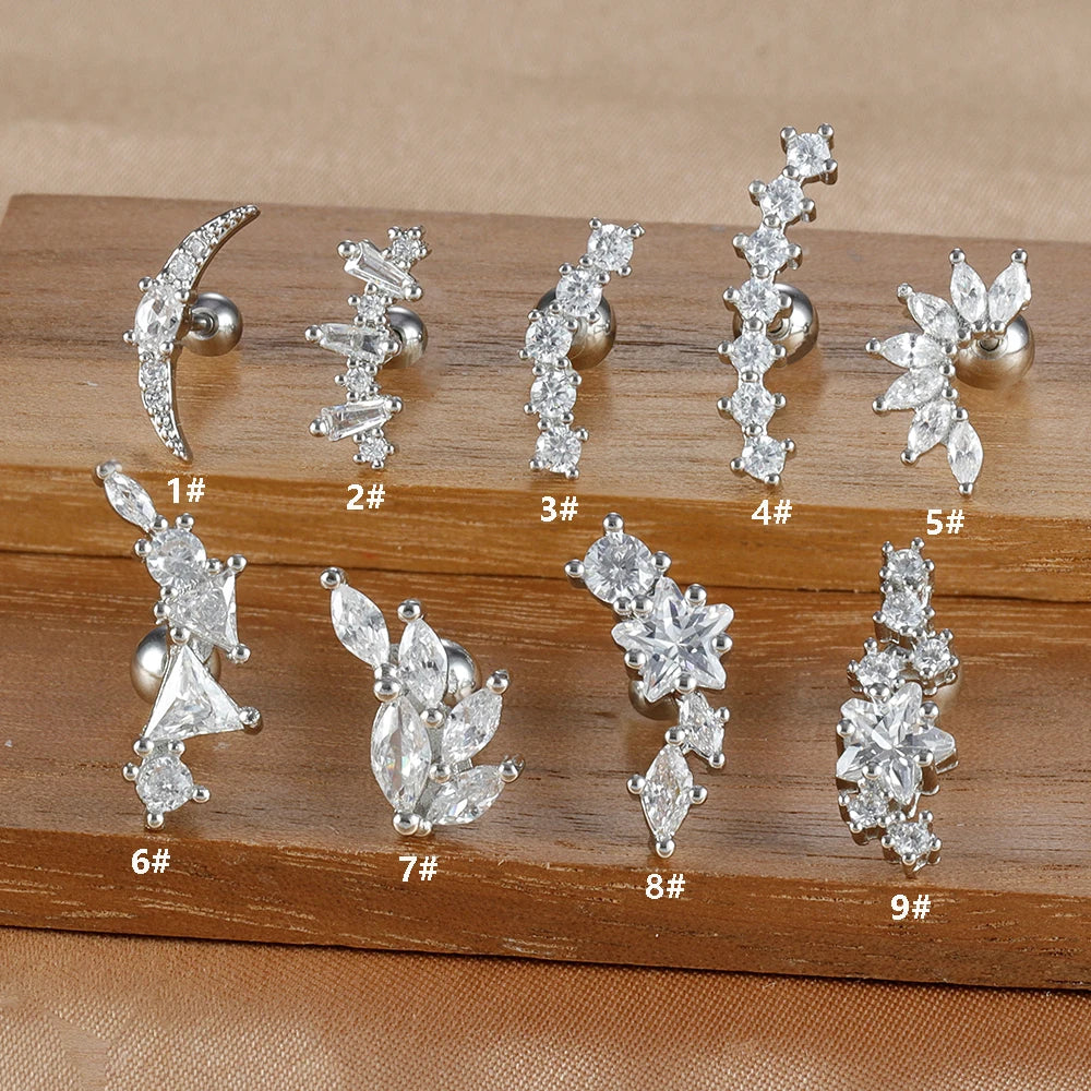 1PC 316L Stainless Steel Geometry Stud Earrings For Women Fashion Star Moon Lobe Daith Helix Cartilage Earring Piercing Jewelry