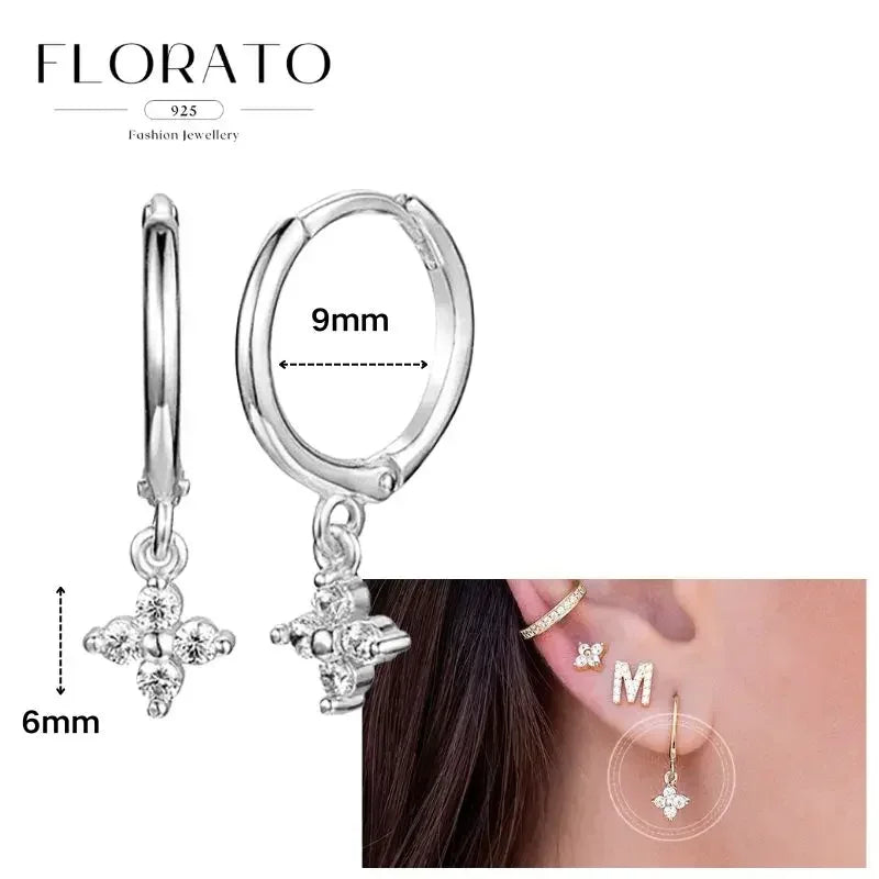 Women Pure Silver Series 925 Sterling Silver Ear Needle Geometric/Butterfly Flowers Pendant hoop Earrings Crystal Zircon Jewelry