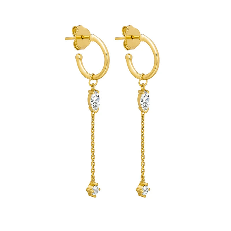 TIANDE Exquisite Zircon Tassel Chain Dangle Earrings for Women Fashion Gold Color Pierced Ear Stud Earrings Jewelry Accessories