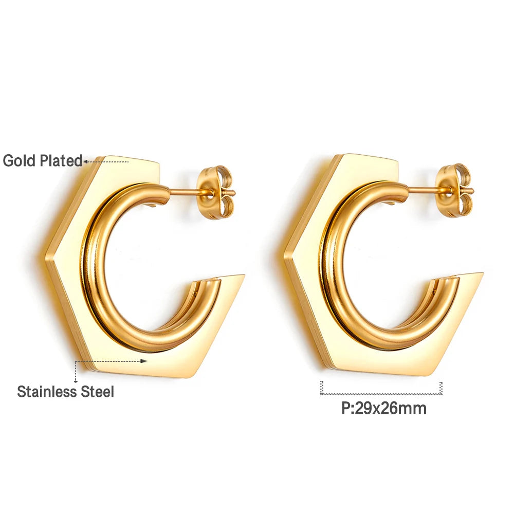 LUXUKISSKIDS Trendy Thick Round Earrings Stainless Steel Hoops for Woman/Girls Statement Huggie серьги Vintage Party Accessories