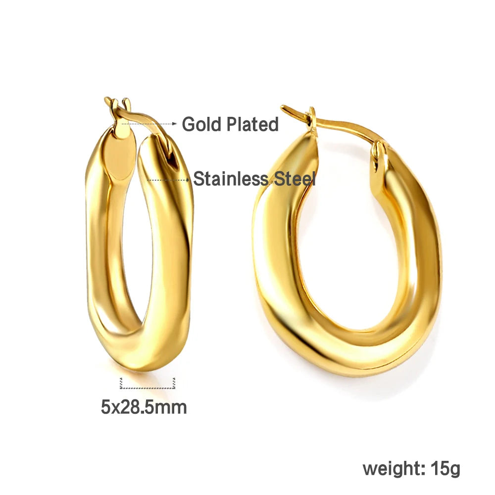 LUXUKISSKIDS Trendy Thick Round Earrings Stainless Steel Hoops for Woman/Girls Statement Huggie серьги Vintage Party Accessories