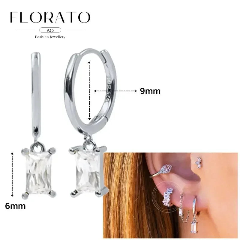 Women Pure Silver Series 925 Sterling Silver Ear Needle Geometric/Butterfly Flowers Pendant hoop Earrings Crystal Zircon Jewelry