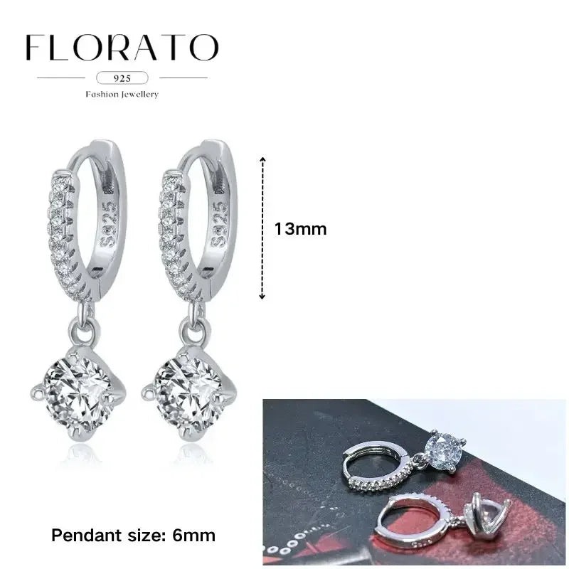 Women Pure Silver Series 925 Sterling Silver Ear Needle Geometric/Butterfly Flowers Pendant hoop Earrings Crystal Zircon Jewelry