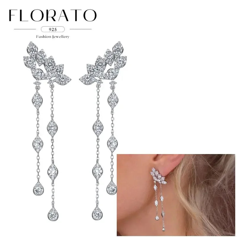 Women Pure Silver Series 925 Sterling Silver Ear Needle Geometric/Butterfly Flowers Pendant hoop Earrings Crystal Zircon Jewelry