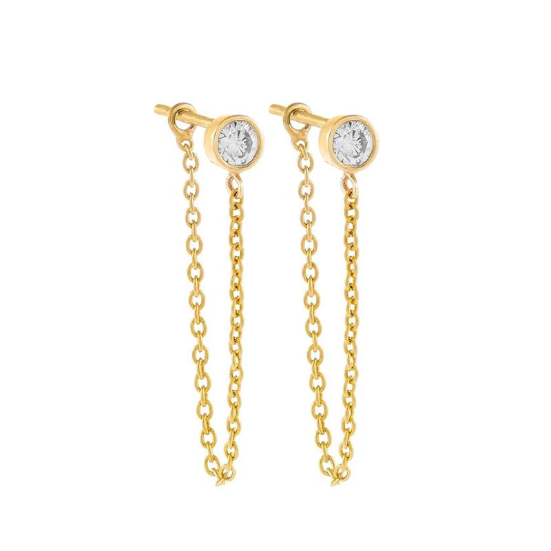 TIANDE Exquisite Zircon Tassel Chain Dangle Earrings for Women Fashion Gold Color Pierced Ear Stud Earrings Jewelry Accessories