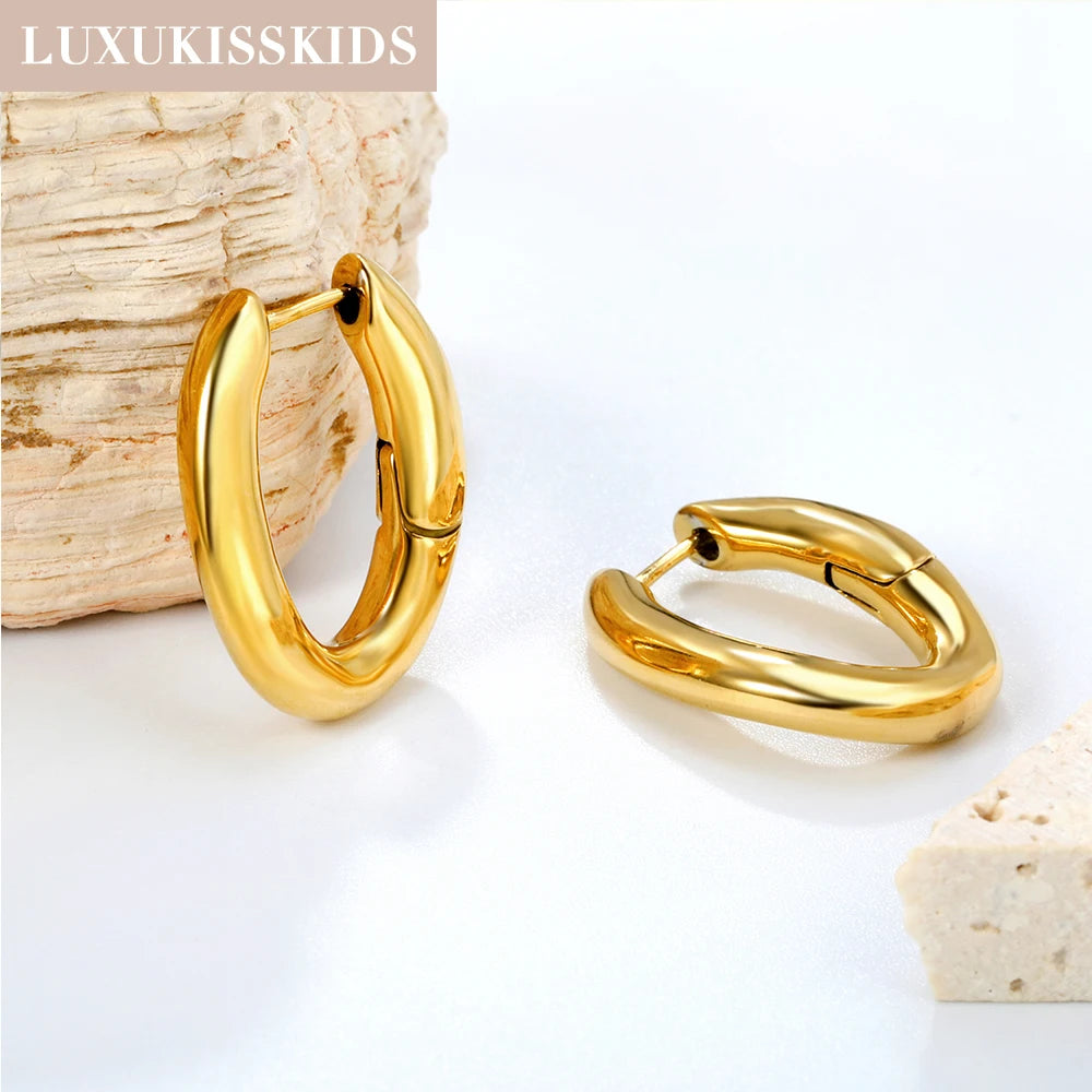 LUXUKISSKIDS Trendy Thick Round Earrings Stainless Steel Hoops for Woman/Girls Statement Huggie серьги Vintage Party Accessories