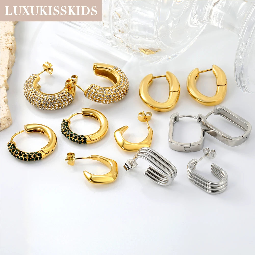 LUXUKISSKIDS Trendy Thick Round Earrings Stainless Steel Hoops for Woman/Girls Statement Huggie серьги Vintage Party Accessories