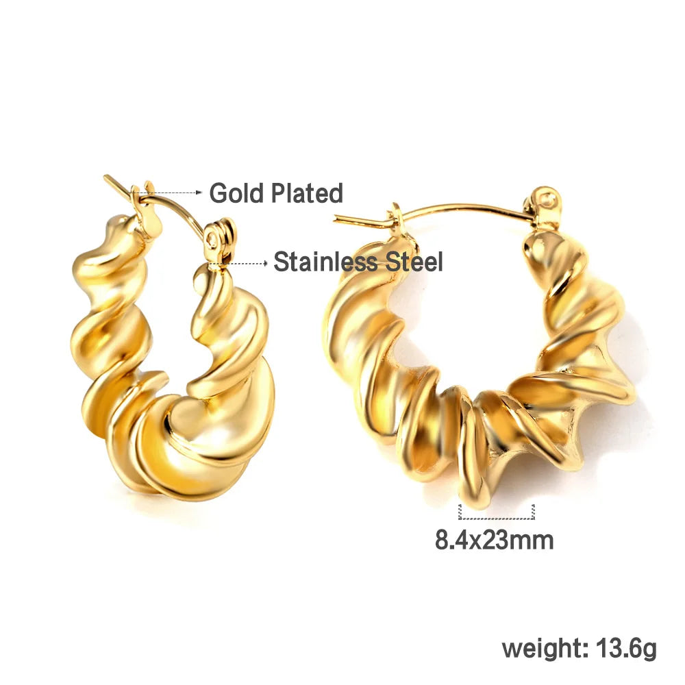 LUXUKISSKIDS Trendy Thick Round Earrings Stainless Steel Hoops for Woman/Girls Statement Huggie серьги Vintage Party Accessories