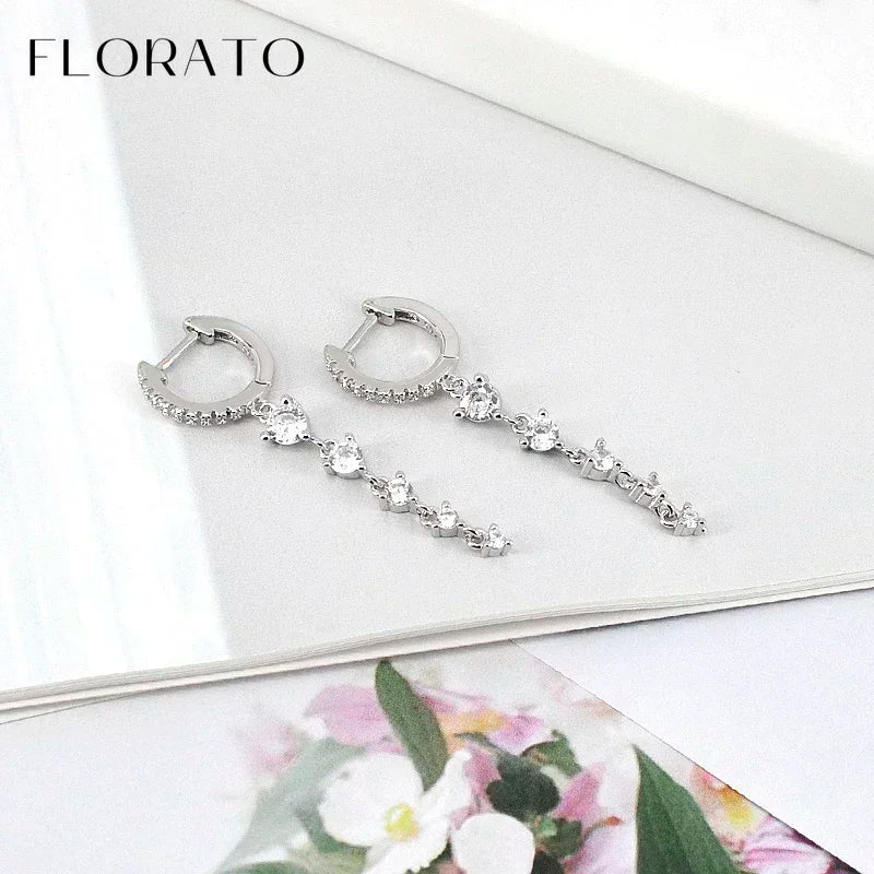 Women Pure Silver Series 925 Sterling Silver Ear Needle Geometric/Butterfly Flowers Pendant hoop Earrings Crystal Zircon Jewelry