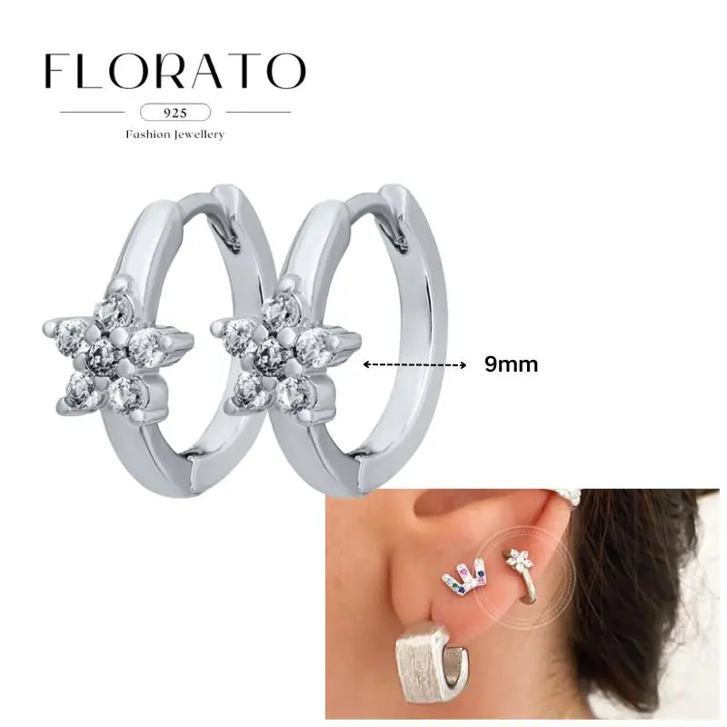 Women Pure Silver Series 925 Sterling Silver Ear Needle Geometric/Butterfly Flowers Pendant hoop Earrings Crystal Zircon Jewelry